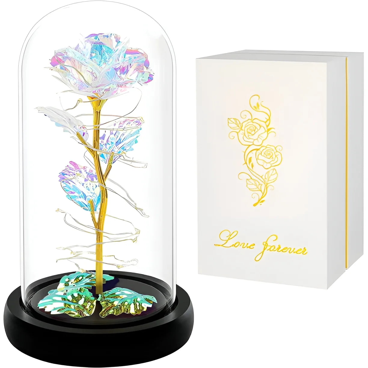 Purple Colorful Artificial Flower Rose Gift, Light up Rose Flowers Gift, Rose Flower in Glass Dome, Women Gifts Idea for Thanksgiving,Birthday, Anniversary on Any Occasion